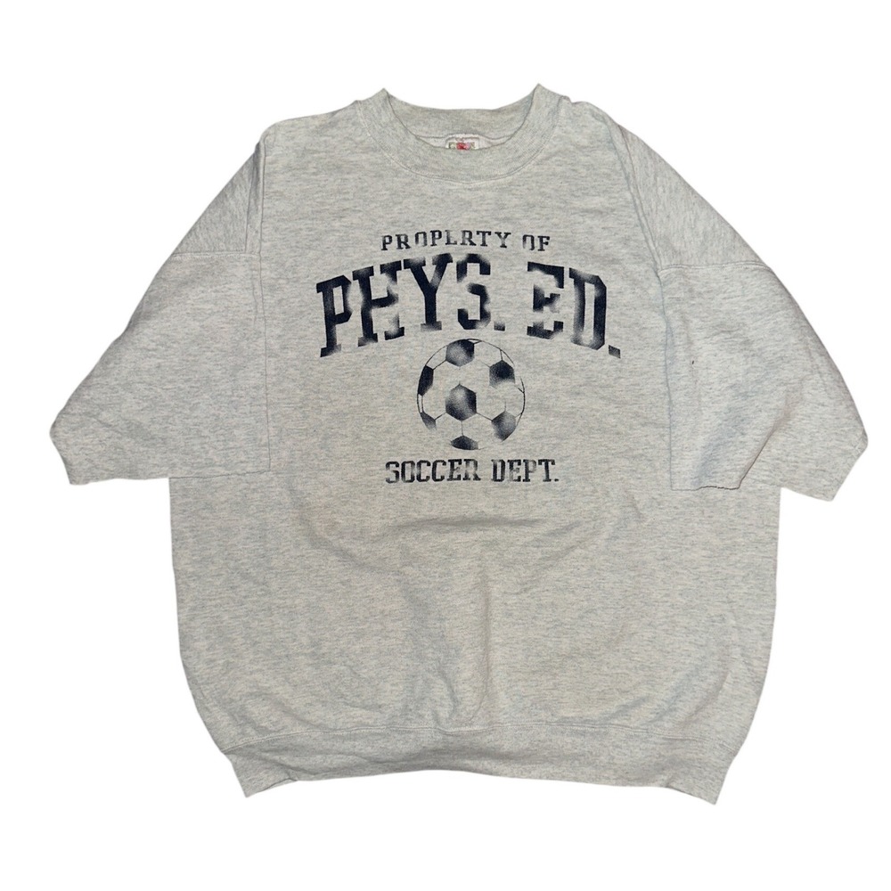 Fruit of the Loom Best Mens XL Short Sleeve Sweatshirt Grey Phys Ed Soccer Dept